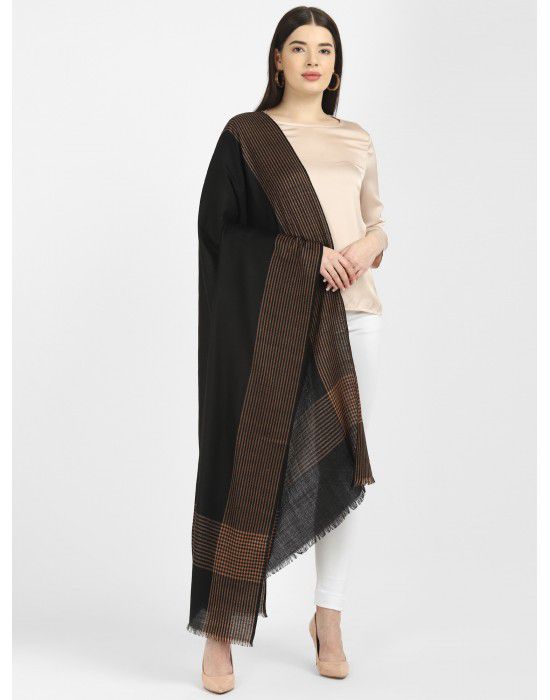 Wool blend shawl Plain with  stripes border black